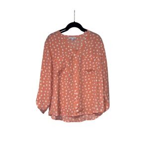 41 Hawthorn Polka Dot V-Neck Long Sleeve Blouse Peach White Women's Top